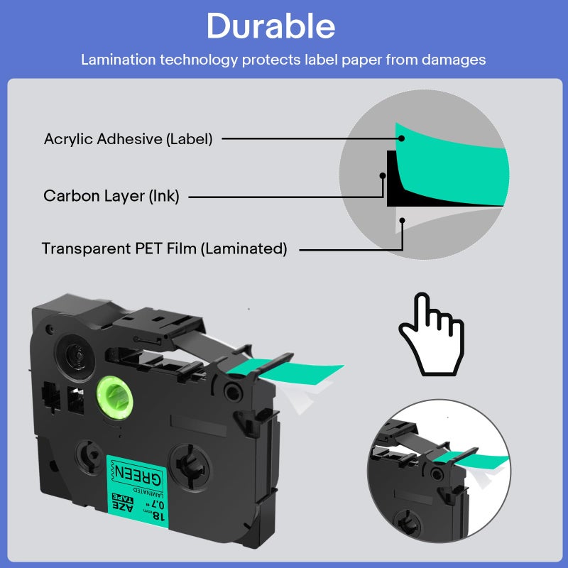 GREENCYCLE Compatible for Brother TZe-741 TZ741 AZE Tape 18mm 0.7 Inch 3/4"" Black on Green Laminated Label Tape for PTD400  PTD400AD  PTD450  PTD600  PTP700  PTP710BT Label Makers  4 Pack - Image 5